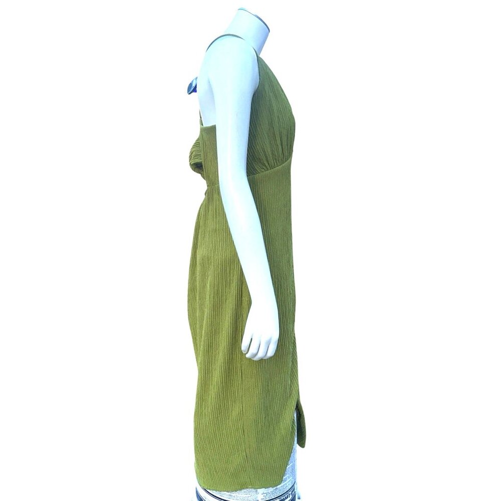 Lulus Small Lime Green Pleated Wrap Midi Summer Dress Bow Back Spaghetti Straps - Picture 3 of 10